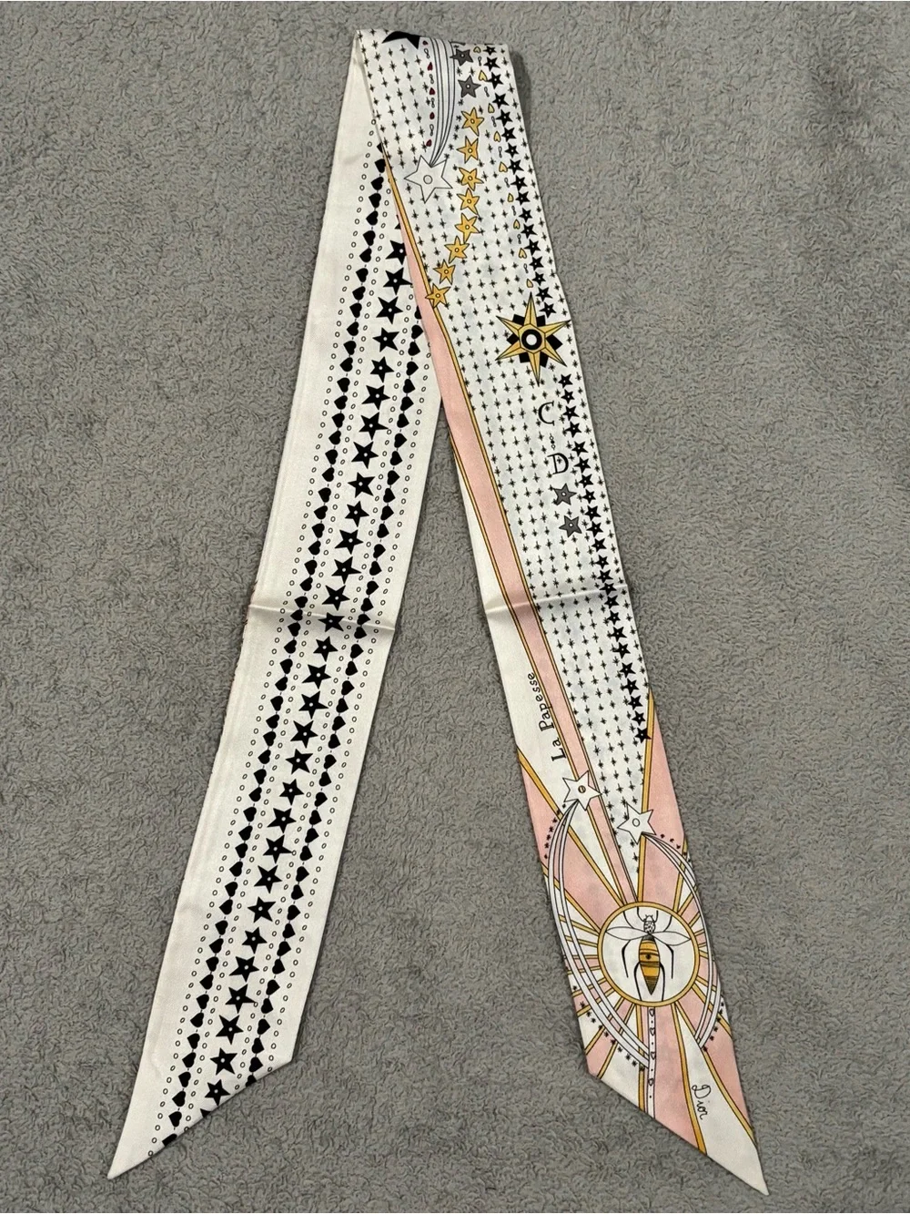 Christian Dior La Papesse Tarot Mitzah Scarf White Pink Bee Star Print